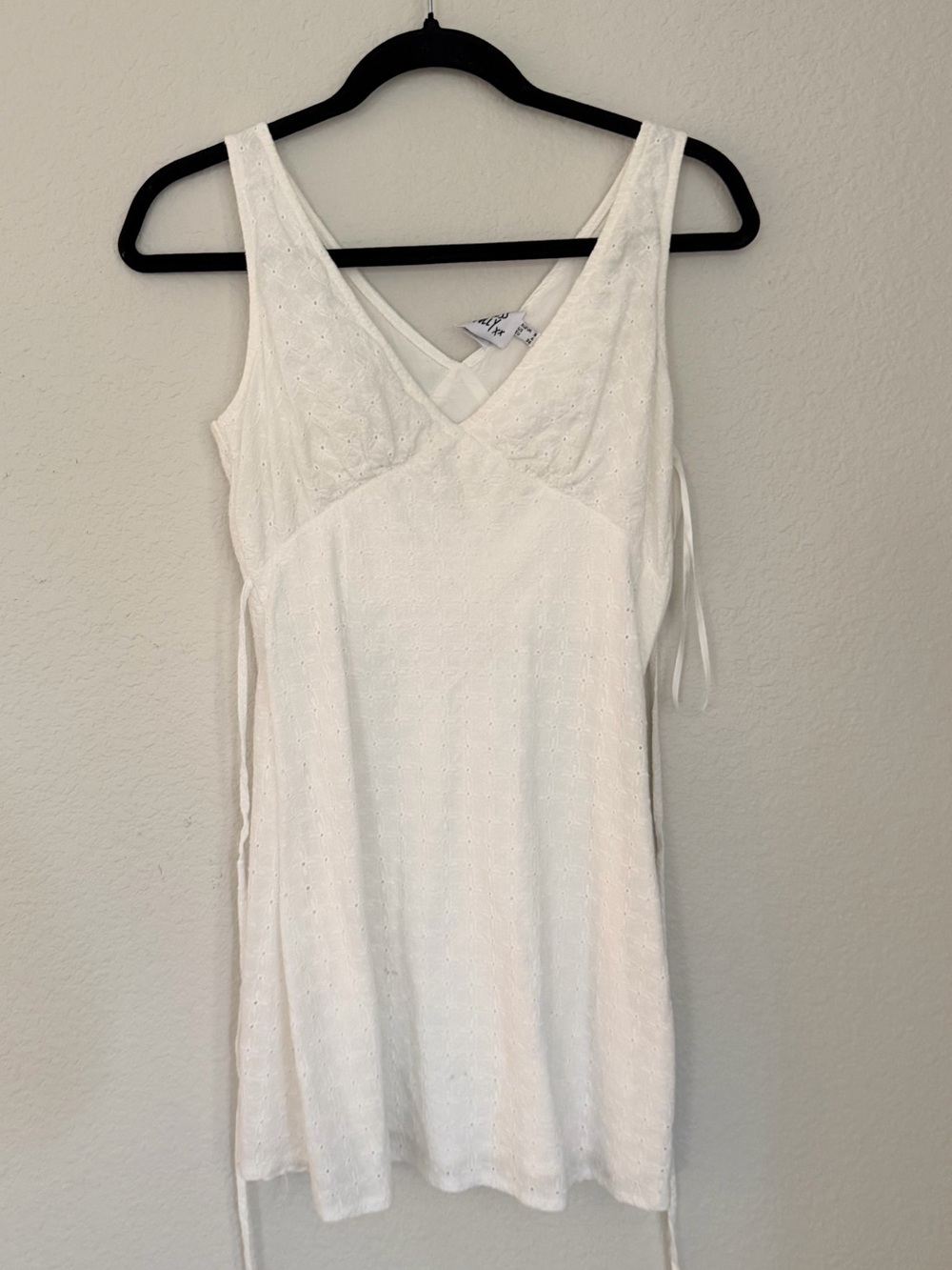 Princess Polly White Eyelet Tie Back Mini Dress US 4